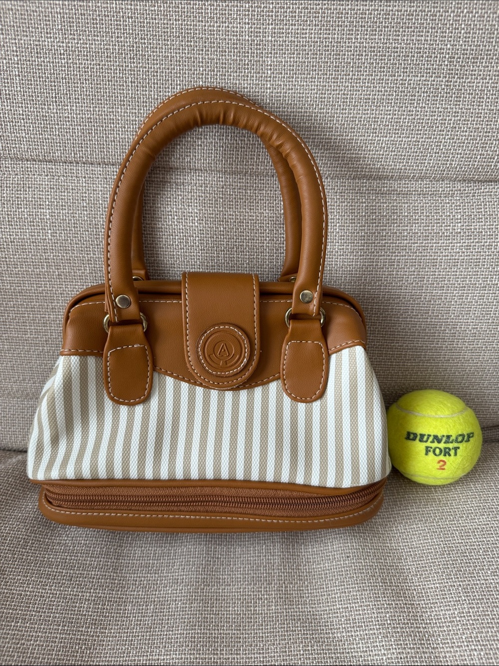 Striped Tan and Cream Top-Handle Women’s Bag
